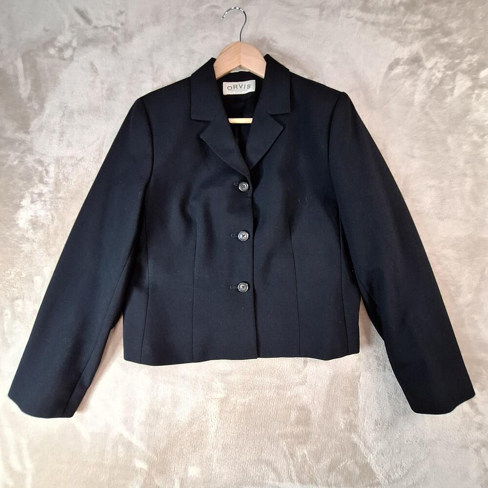 Orvis Blazer Womens Medium Black 3 Button Ventless Lined Suit Jacket Career